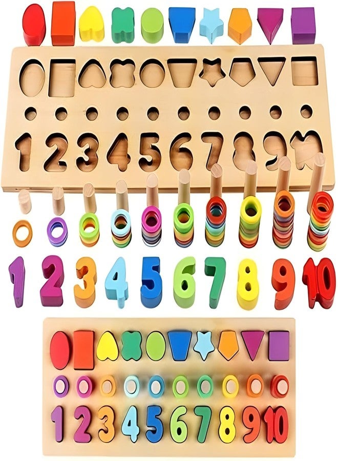 SANTALON 3-in-1 Wooden Puzzles for Toddlers | ABC Alphabet, Numbers & Shapes Learning Puzzle Board for Kids | Early Educational Toys for 1-3 & 2-4 Years | Brain Development Wooden Puzzle Blocks - Image 1
